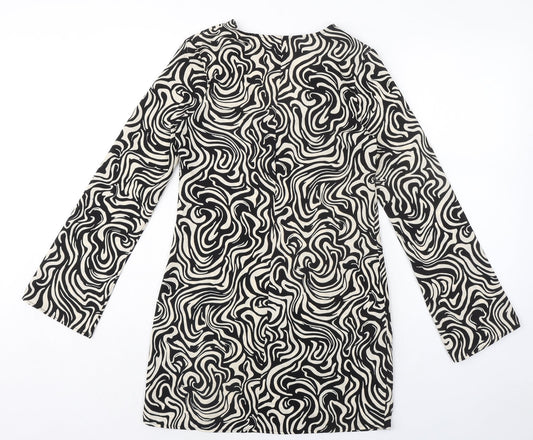 H&M Womens Black Geometric Polyester Shift Size XS V-Neck