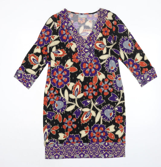 Additional front view of Wallis women’s black geometric polyester shift, size UK 10, v-neck
