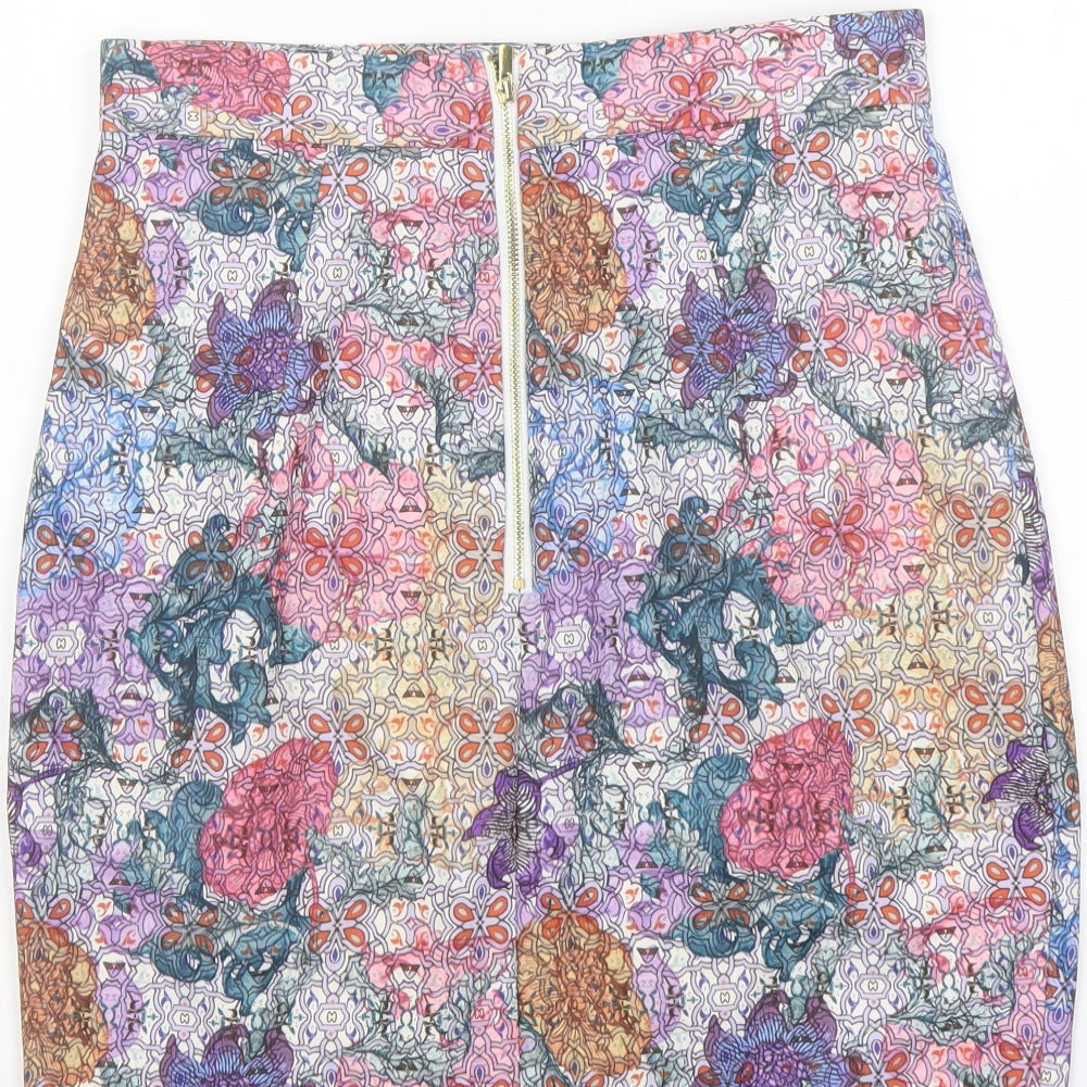 H&M Womens Multicoloured Floral Polyester A-Line Skirt Size 10 Zip