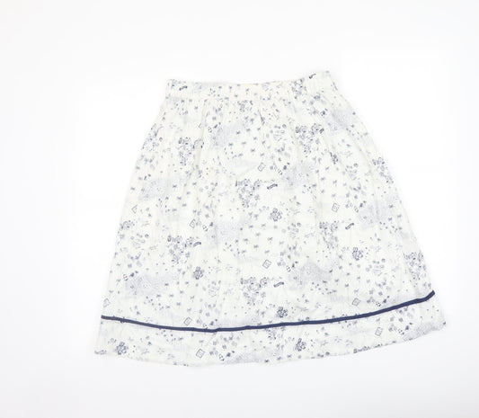 Crew Clothing Womens Ivory Geometric Cotton A-Line Skirt Size 8
