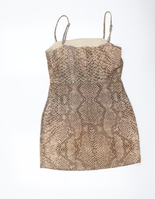 Pull&Bear Womens Brown Animal Print Polyester Mini Size XS Square Neck Zip - Snake Skin Print