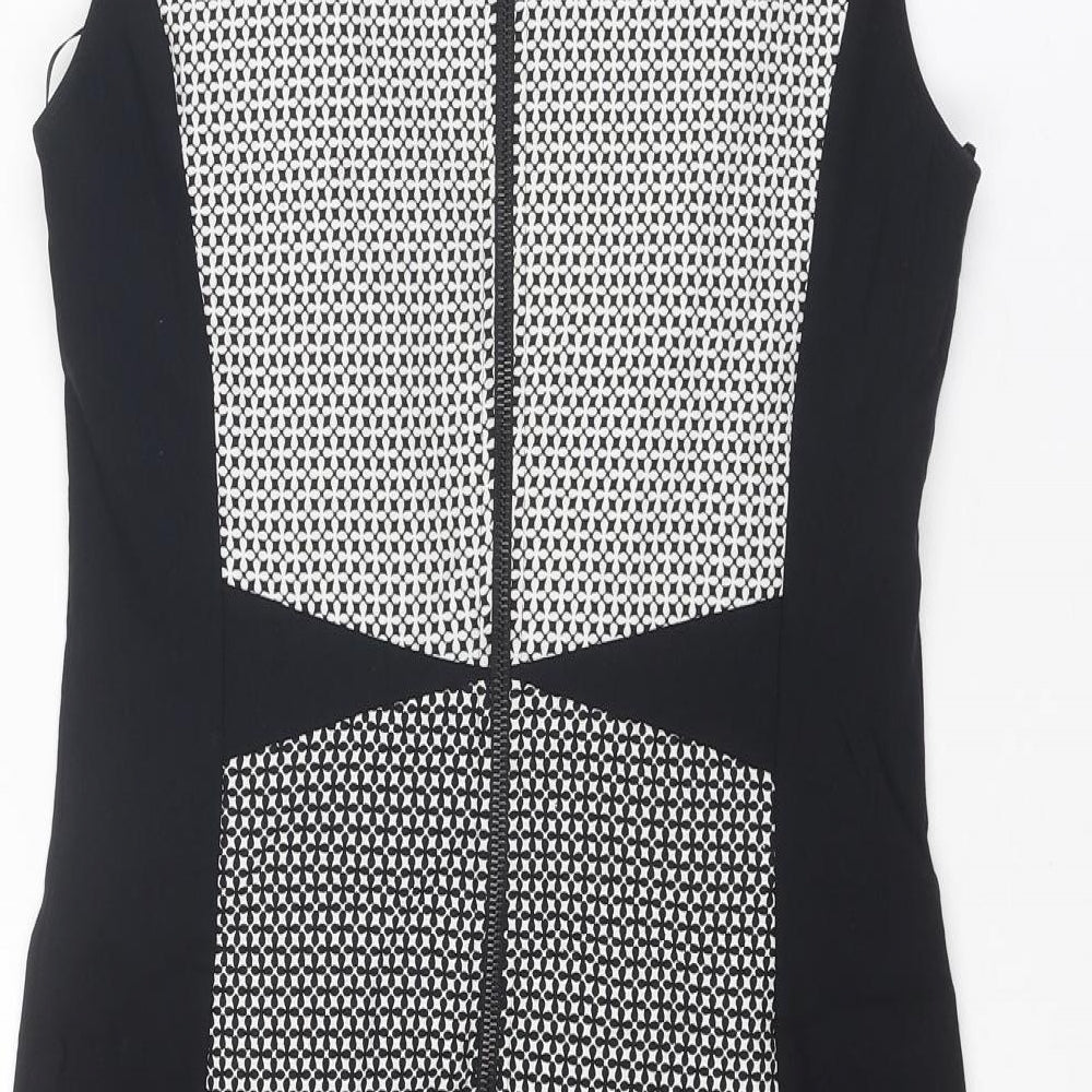 Betty Barclay Womens Black Geometric Cotton Shift Size 12 Round Neck Zip