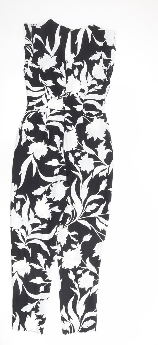 Oasis Womens Black Floral Polyester Jumpsuit One-Piece Size 8 L28 in Button