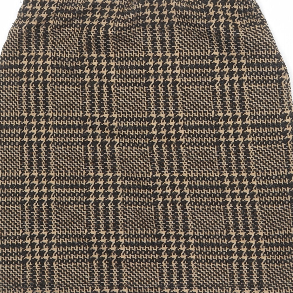 New Look Womens Black Geometric Polyester A-Line Skirt Size 6 - Houndstooth pattern