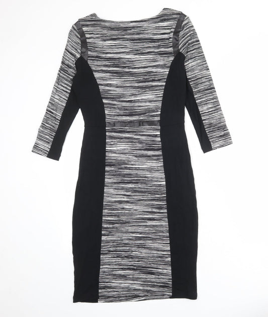 Autograph Womens Black Striped Polyester Pencil Dress Size 10 Boat Neck Pullover