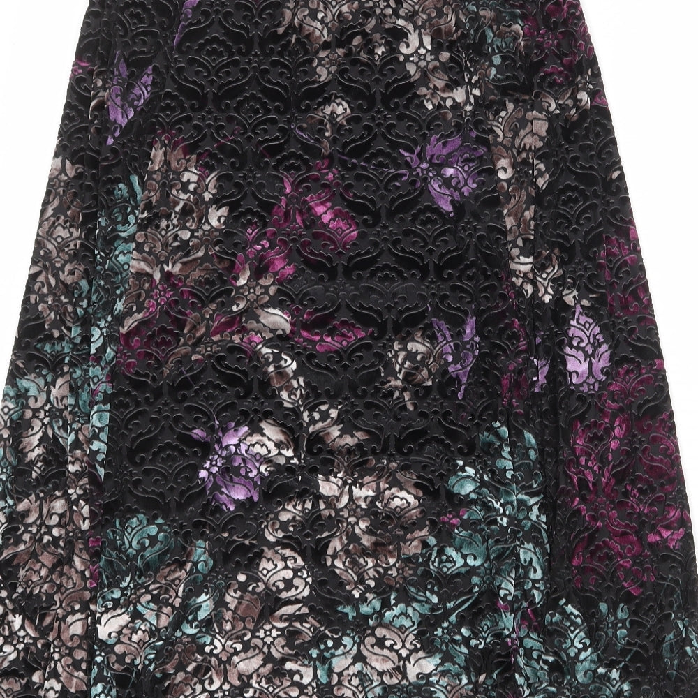 Classic Womens Black Floral Polyester Swing Skirt Size 8