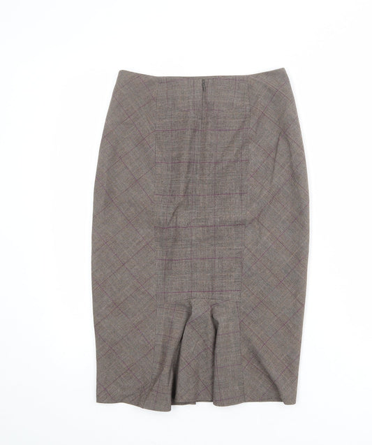 NEXT Womens Brown Plaid Polyester Straight & Pencil Skirt Size 6 Zip