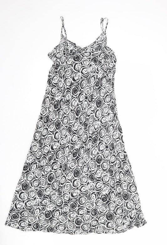 Bonmarché Womens Black Geometric Viscose A-Line Size 12 Round Neck Pullover