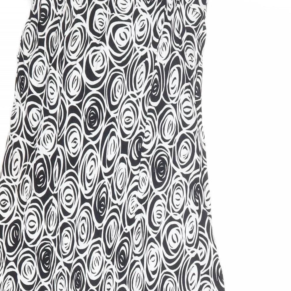 Bonmarché Womens Black Geometric Viscose A-Line Size 12 Round Neck Pullover