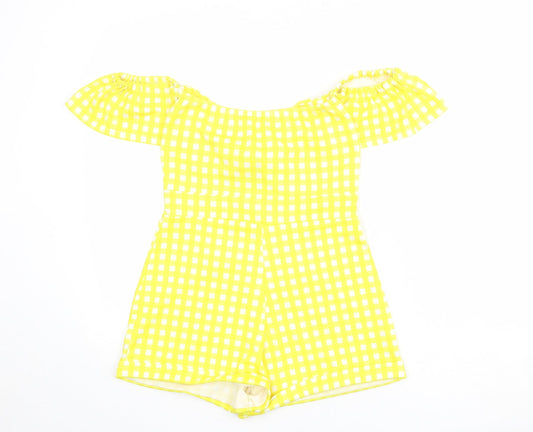 Misspap Womens Yellow Check Polyester Playsuit One-Piece Size 10 L3 in Pullover