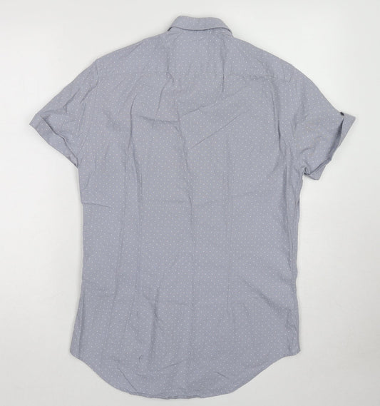 Zara Mens Blue Polka Dot Cotton Button-Up Size S Collared Button