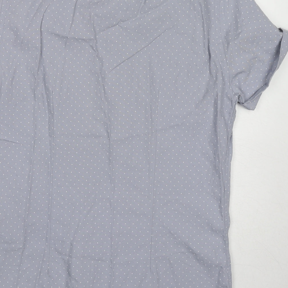 Zara Mens Blue Polka Dot Cotton Button-Up Size S Collared Button