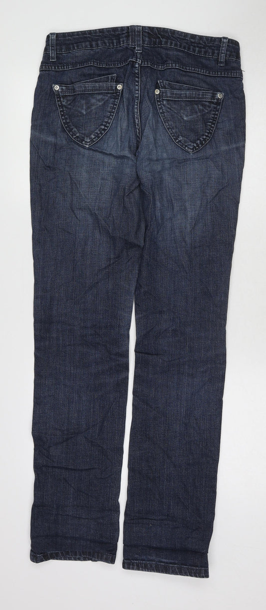 Indigo Womens Blue Cotton Straight Jeans Size 10 L32 in Regular Button