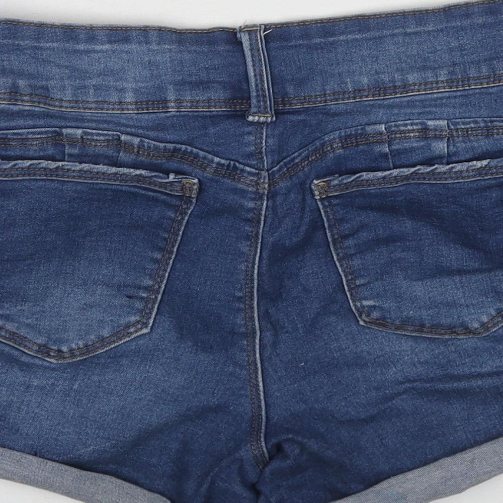 FOREVER 21 Womens Blue Cotton Hot Pants Shorts Size 21 in L3 in Regular Zip