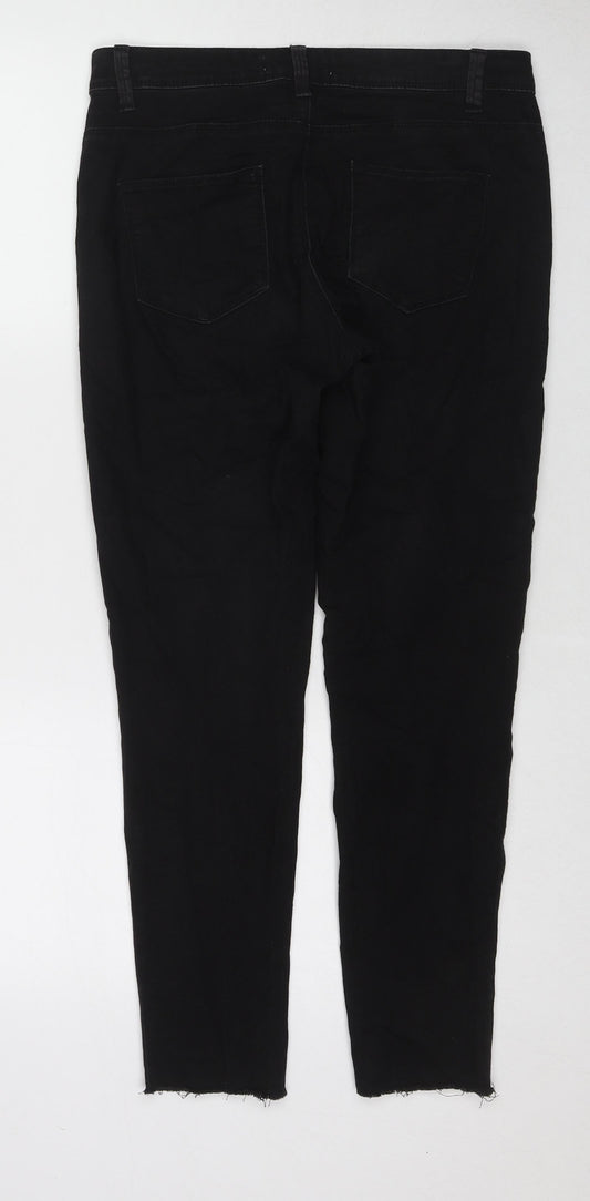 Denim & Co. Womens Black Cotton Skinny Jeans Size 12 L25 in Regular Zip - Frayed Hem