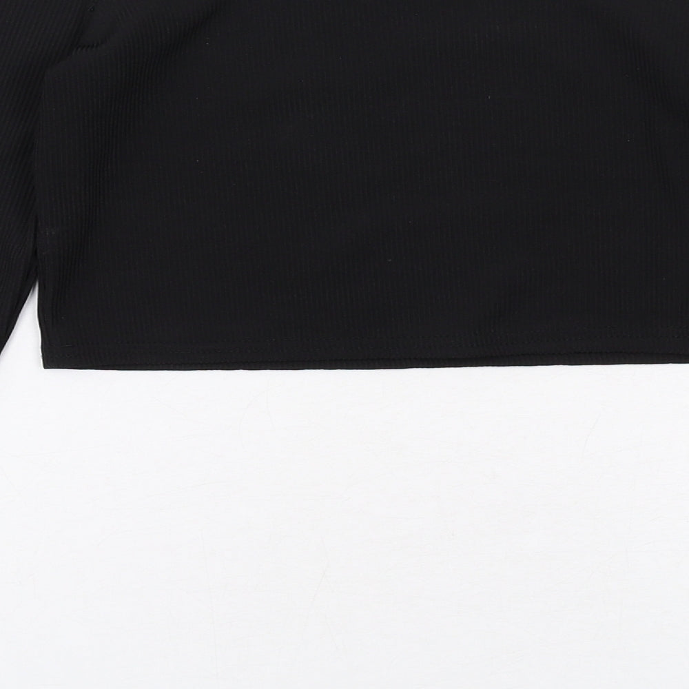 Nasty Gal Womens Black Polyester Cropped T-Shirt Size 6 Off the Shoulder