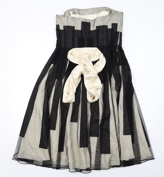 Coast Womens Black Geometric Polyester A-Line Size 12 Off the Shoulder Zip