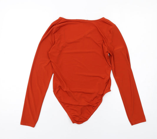 Boohoo Womens Orange Polyester Bodysuit One-Piece Size 10 Snap