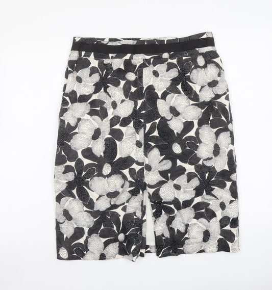 Coast Womens Black Floral Cotton Bandage Skirt Size 14 Zip