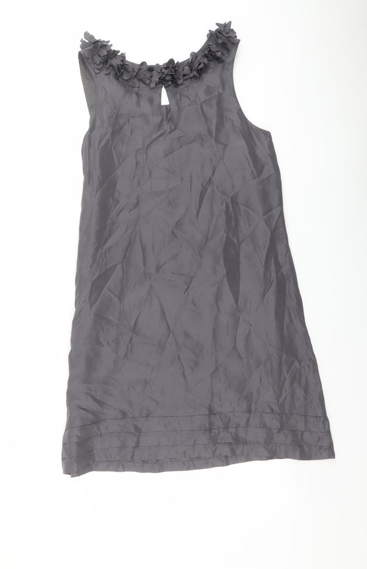 Kaliko Womens Grey Silk A-Line Size 10 Round Neck Zip