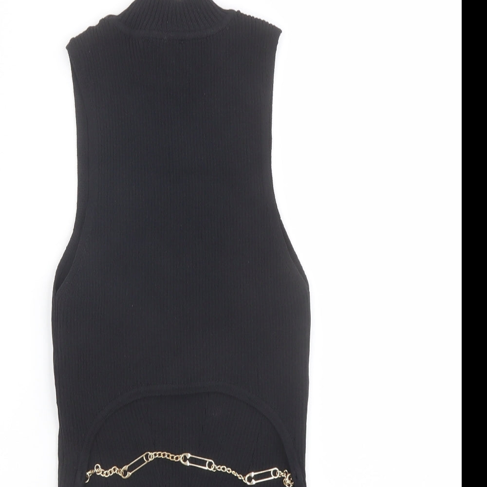 Womens UK Size S Bershka Black Cropped T-Shirt