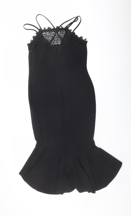 NEXT Womens Black Polyester Shift Size 10 Square Neck Zip - Crochet Detail