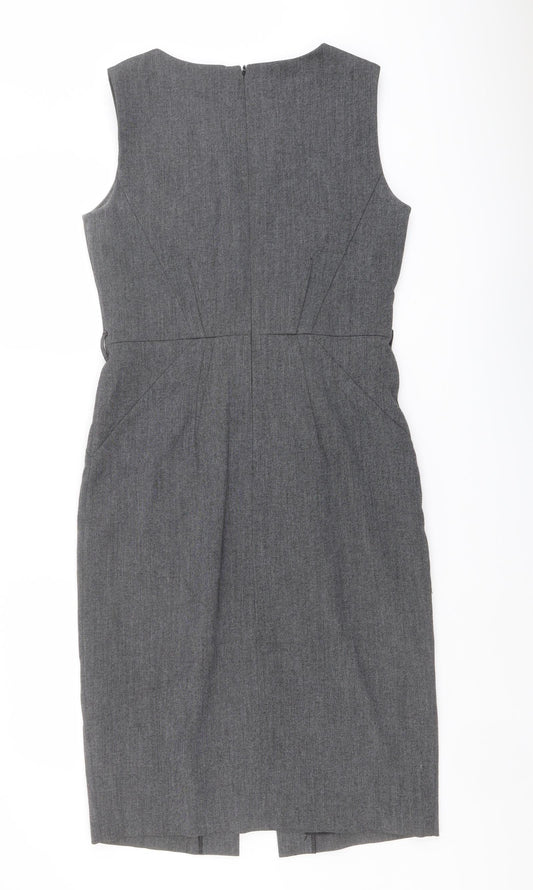 Debenhams Womens Grey Geometric Polyester Shift Size 10 Round Neck Zip