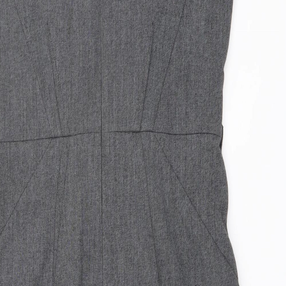 Debenhams Womens Grey Geometric Polyester Shift Size 10 Round Neck Zip