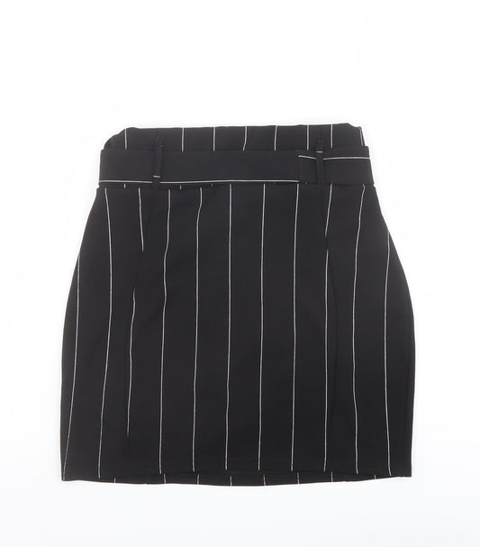 PRETTYLITTLETHING Womens Black Striped Polyester Bandage Skirt Size 14