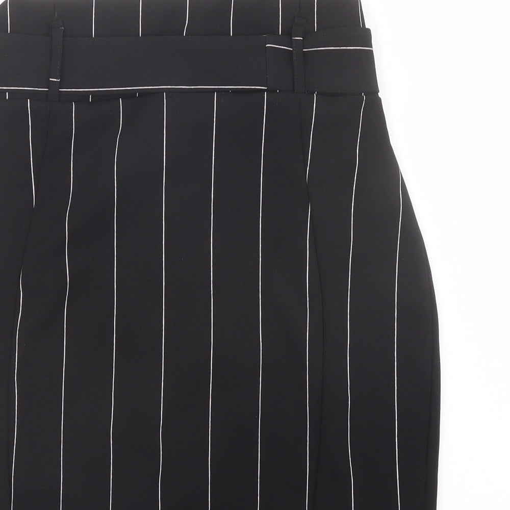 PRETTYLITTLETHING Womens Black Striped Polyester Bandage Skirt Size 14