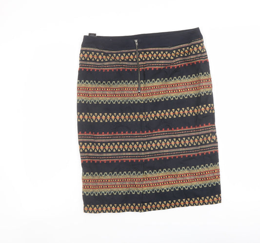 Marks and Spencer Womens Black Geometric Cotton Bandage Skirt Size 10 Zip