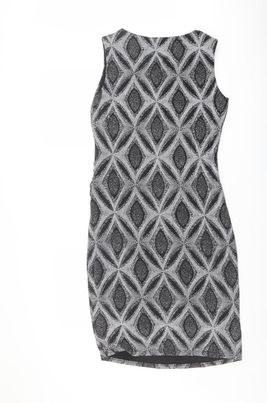 Roman Womens Black Geometric Nylon Shift Size 14 Boat Neck Pullover