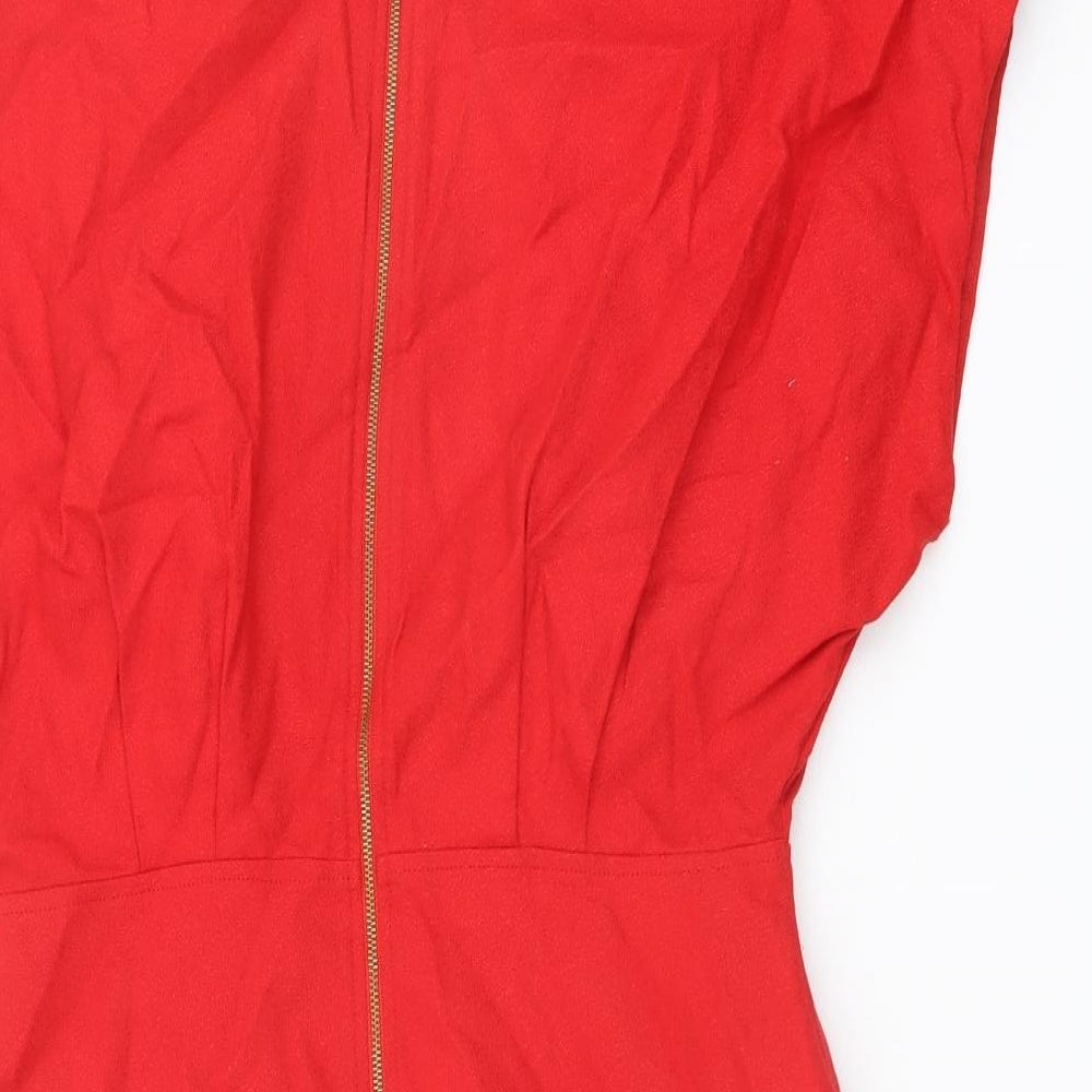 French Connection Womens Red Polyester Mini Size 10 V-Neck Zip