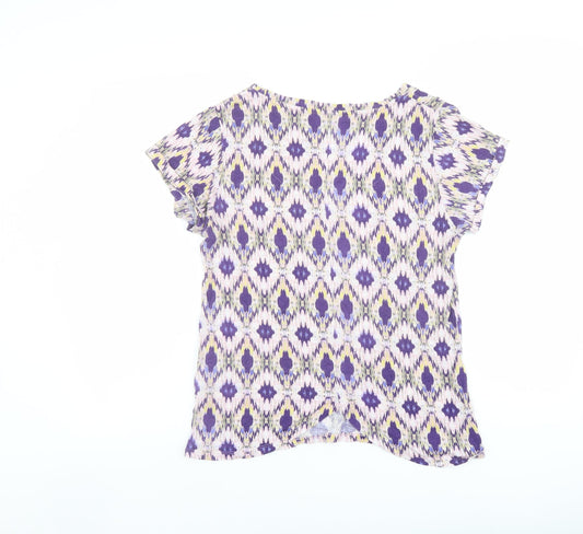 Indigo Womens Purple Geometric Modal Basic T-Shirt Size 12 Boat Neck - Mosaic Print