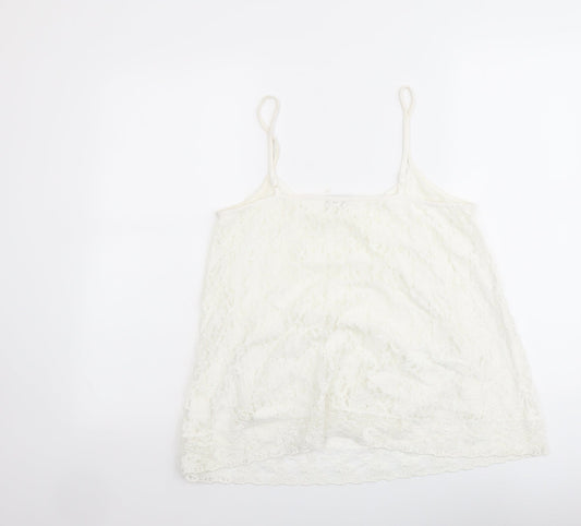 M&Co Womens Ivory Cotton Basic Tank Size 12 Round Neck