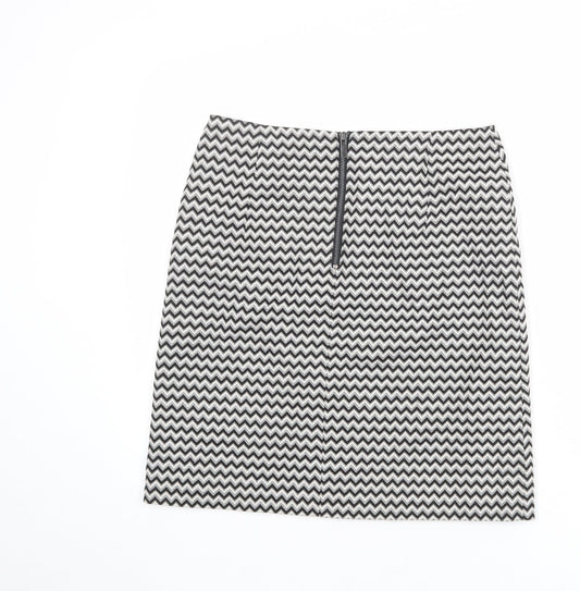 Marks and Spencer Womens Black Geometric Cotton A-Line Skirt Size 10 Zip