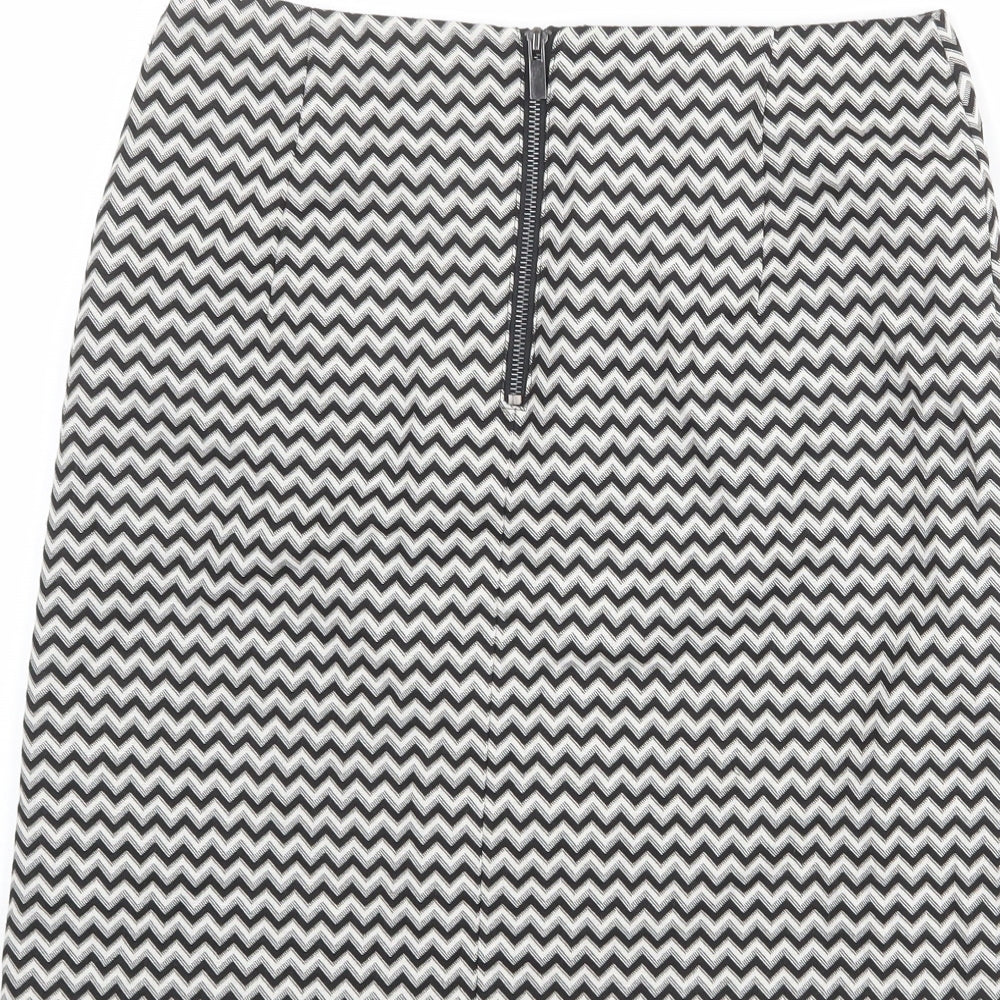 Marks and Spencer Womens Black Geometric Cotton A-Line Skirt Size 10 Zip