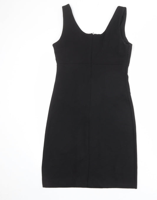 Wallis Womens Black Polyester Tank Dress Size 8 Scoop Neck Zip - Embellished Neckline