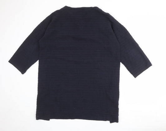 French Connection Womens Blue Cotton Shift Size L V-Neck Pullover - Textured