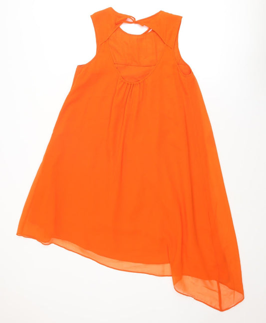 Monsoon Womens Orange Geometric Polyester A-Line Size 10 Round Neck Tie - Open Back