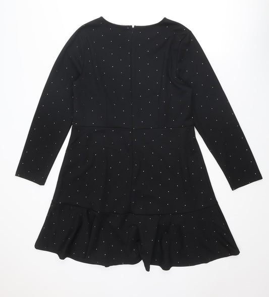 Gap Womens Black Polka Dot Polyester A-Line Size 14 Round Neck Zip