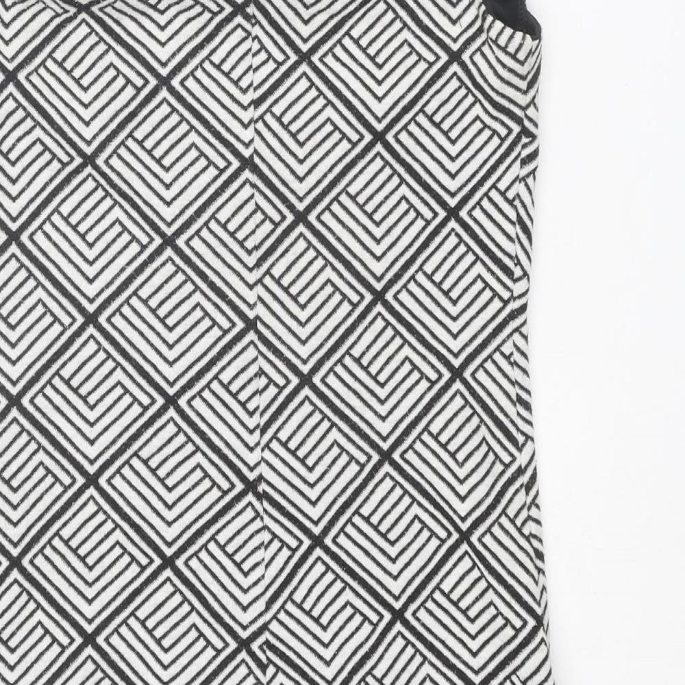 Dorothy Perkins Womens White Geometric Polyester Tank Dress Size 8 Square Neck Pullover