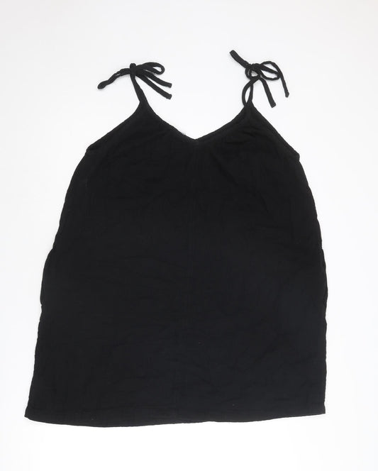 Old Navy Womens Black Cotton Tank Dress Size M V-Neck Tie