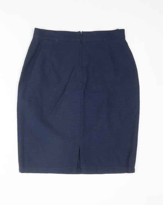 Back view of C&A women’s blue polyester straight & pencil skirt, size UK 14, zip