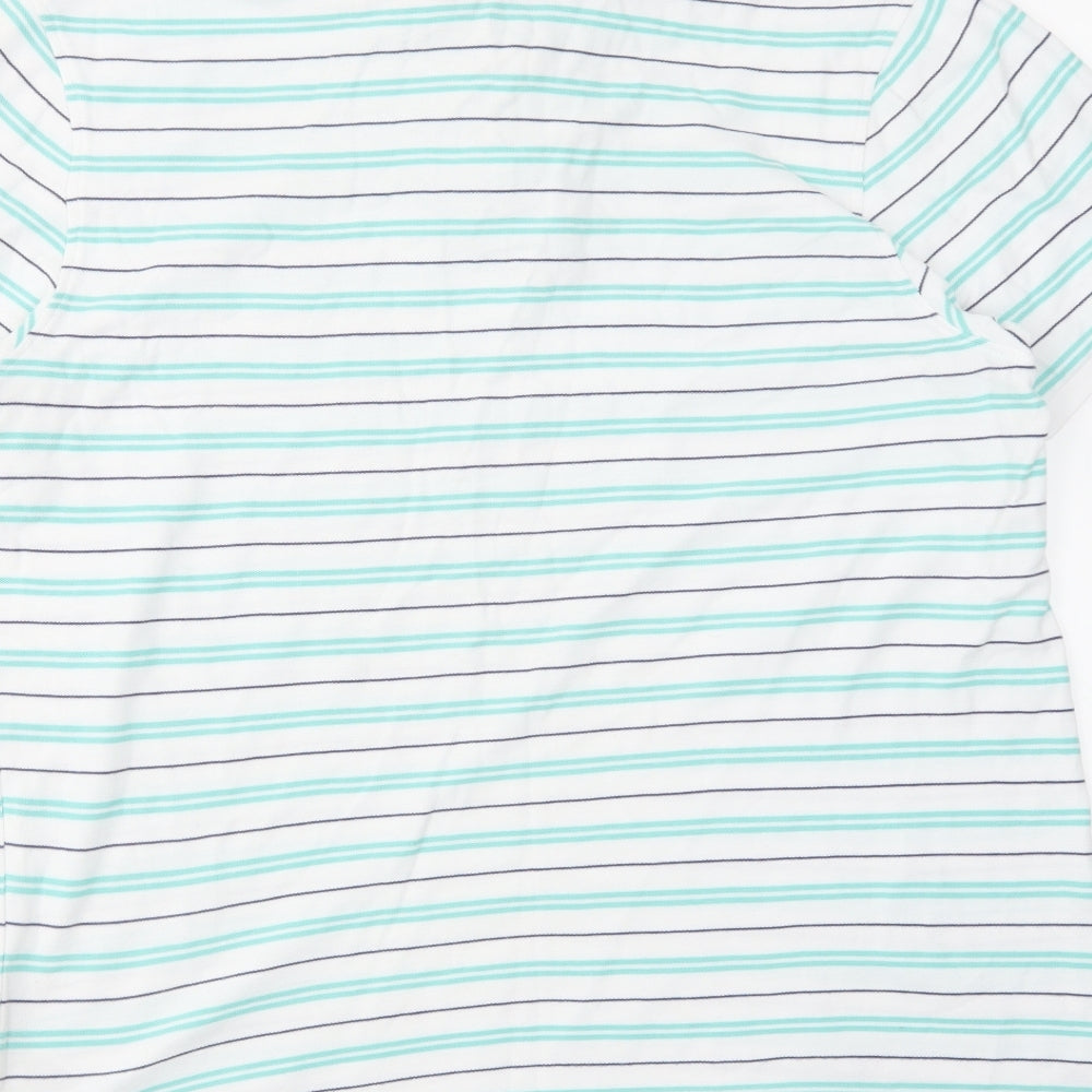 Marks and Spencer Mens Green Striped Cotton Polo Size L Collared Button