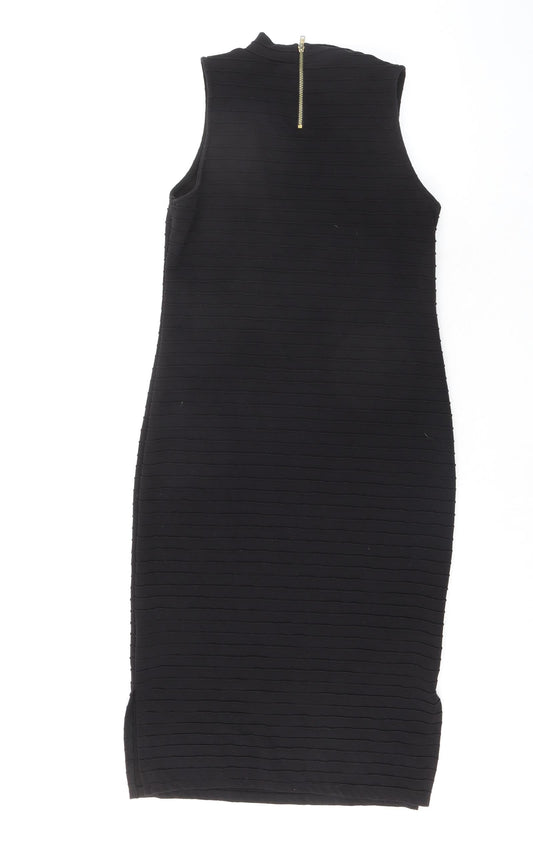 Dorothy Perkins Womens Black Polyester Bodycon Size 12 Mock Neck Zip - Textured