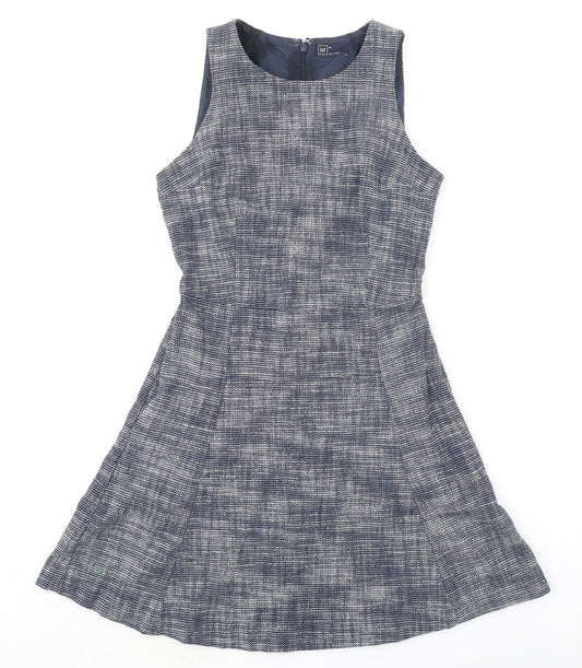 Gap Womens Blue Cotton Fit & Flare Size 4 Boat Neck Zip