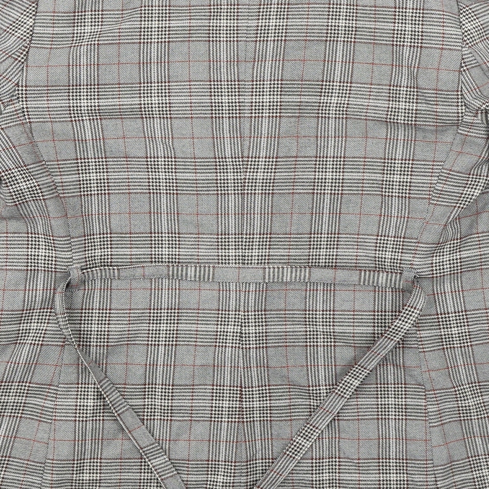 H&M Womens Grey Plaid Jacket Blazer Size 8 Tie