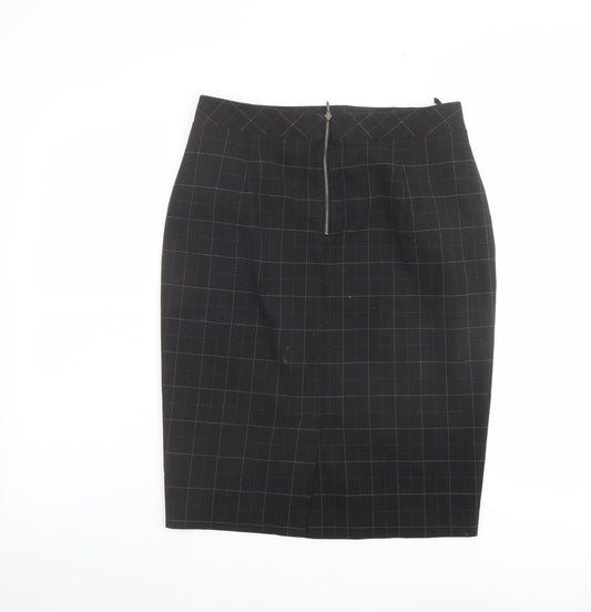 Marks and Spencer Womens Black Check Polyester Straight & Pencil Skirt Size 10 Zip