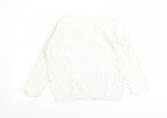 Gap Womens Ivory V-Neck Cotton Pullover Jumper Size S